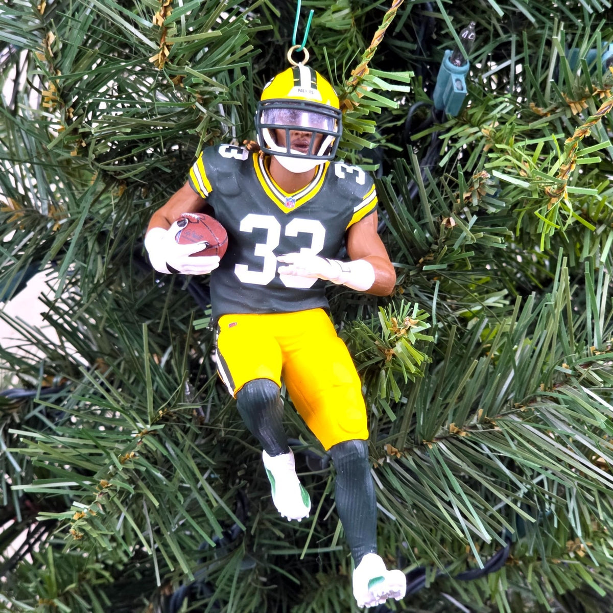 Aaron Jones Green Bays Packers Football NFL Xmas Tree Ornament Holiday Jersey 33