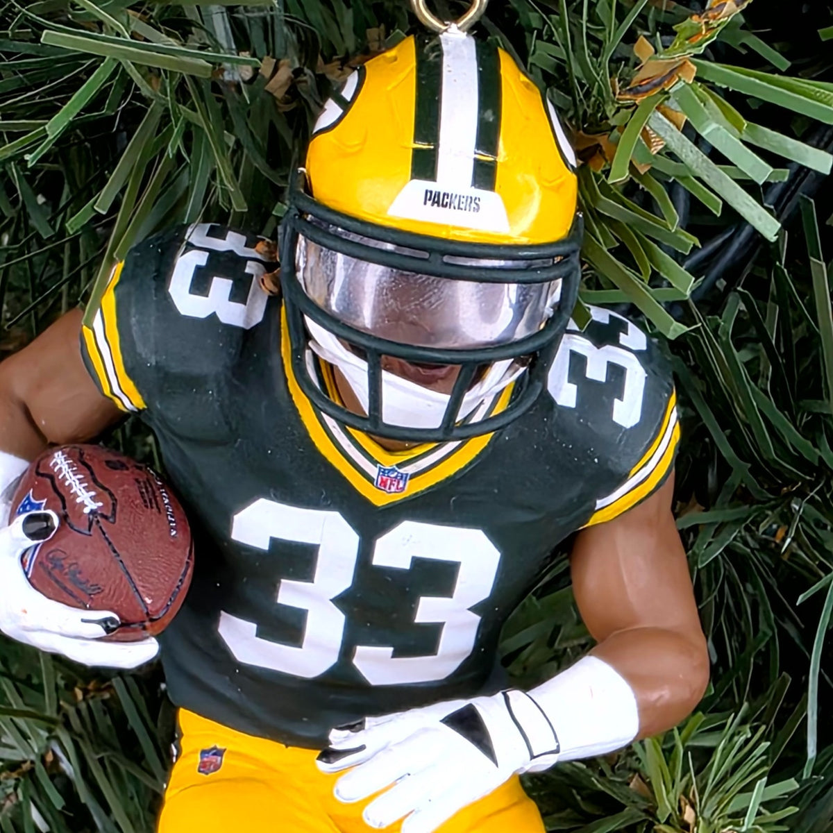 Aaron Jones Green Bays Packers Football NFL Xmas Tree Ornament Holiday Jersey 33